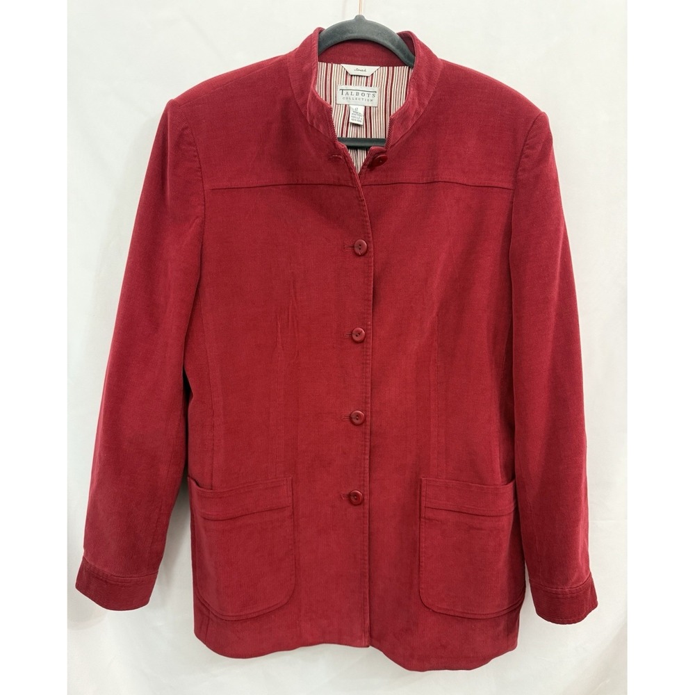 VTG Talbots Collection Dark‎ Red Corduroy Stretch Jacket Blazer Womens Size 12